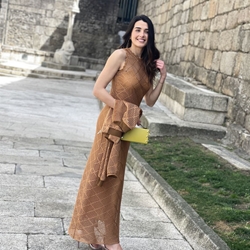 Vestido ARGGIDO 49500 punto crochet camel - Imagen 1