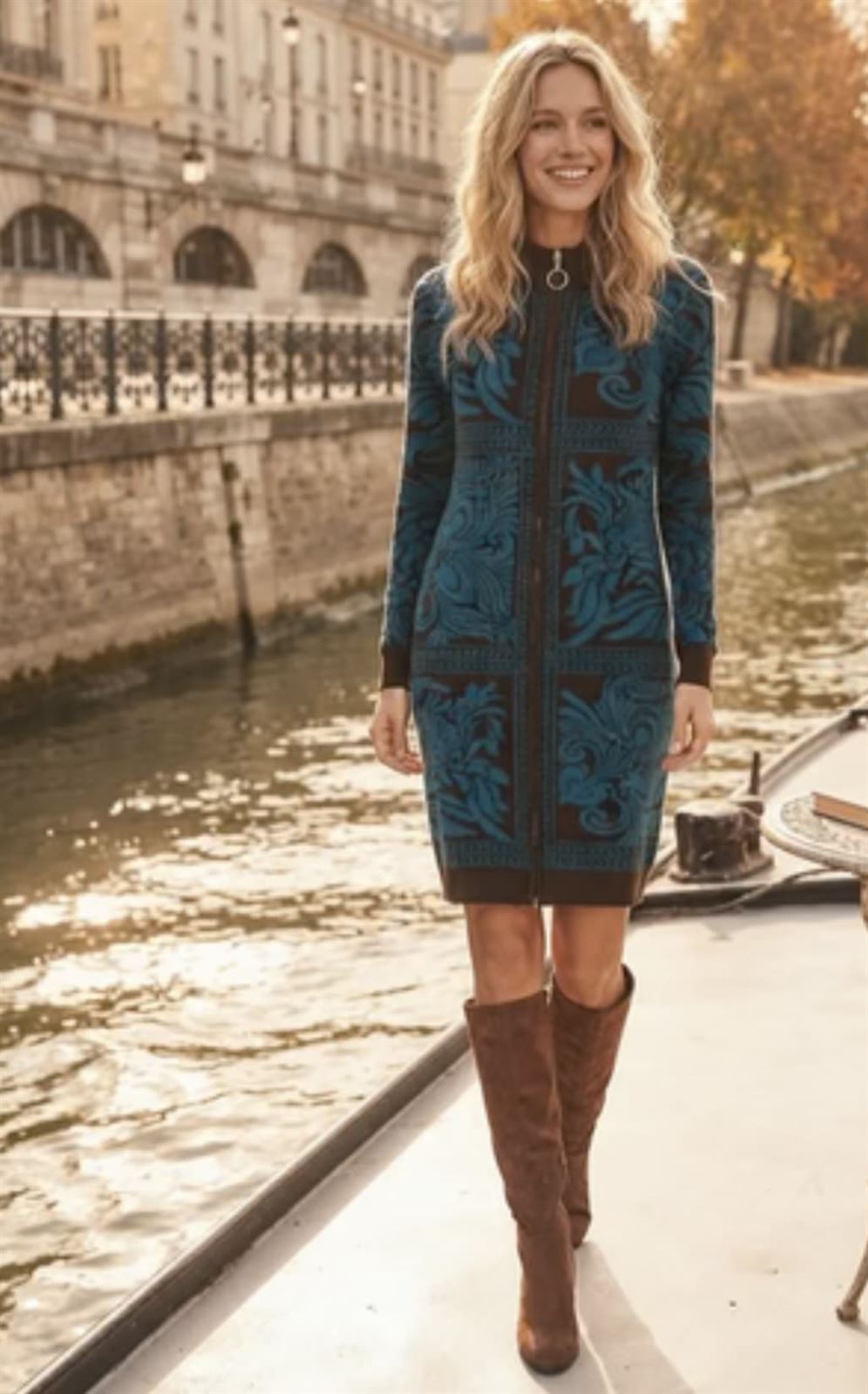 Vestido Derhy Betille jacquard marrón chocolate - Imagen 1