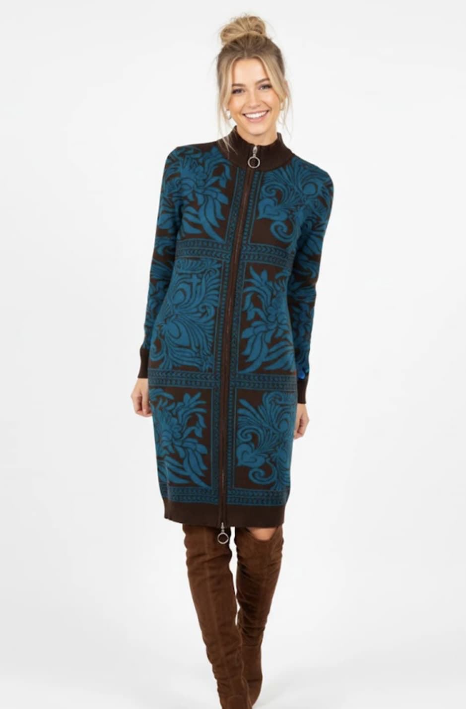 Vestido Derhy Betille jacquard marrón chocolate - Imagen 3