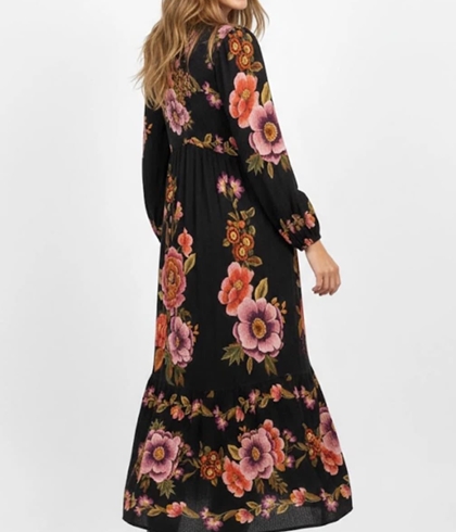 Vestido Derhy FANELLY negro estampado floral - Imagen 1