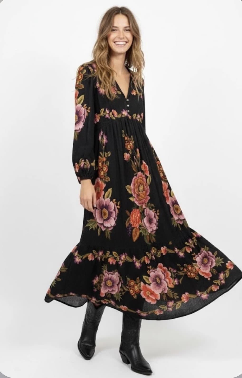 Vestido Derhy FANELLY negro estampado floral - Imagen 2