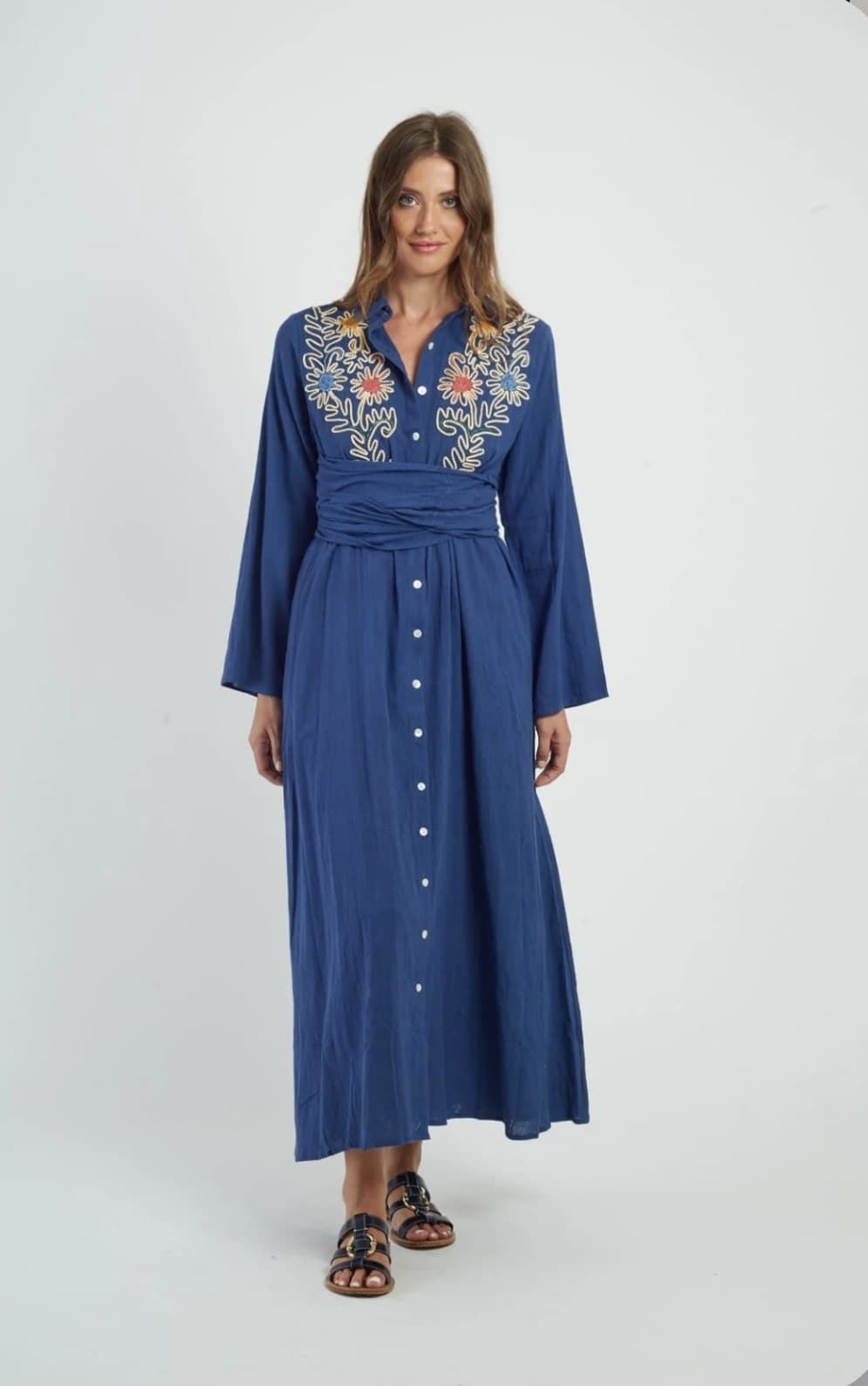 Vestido Derhy  P615090-20-S GLOUPS  largo bordado azul - Imagen 1