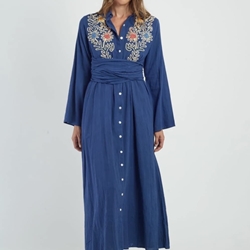 Vestido Derhy  P615090-20-S GLOUPS  largo bordado azul - Imagen 1