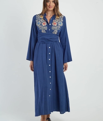 Vestido Derhy  P615090-20-S GLOUPS  largo bordado azul - Imagen 1