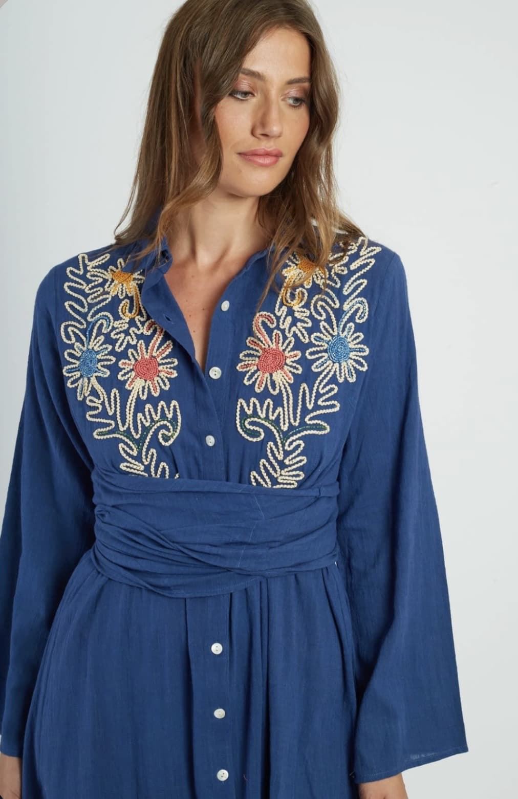 Vestido Derhy  P615090-20-S GLOUPS  largo bordado azul - Imagen 3