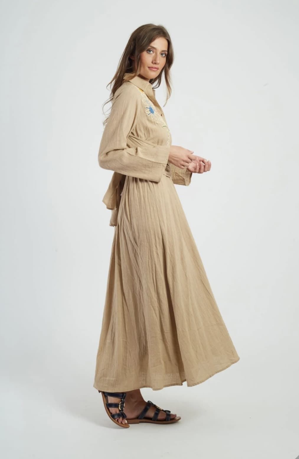 Vestido Derhy  P615090-20-S GLOUPS  largo bordado beige - Imagen 1