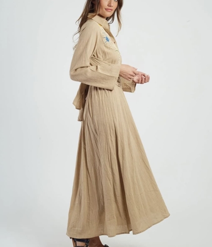 Vestido Derhy  P615090-20-S GLOUPS  largo bordado beige - Imagen 1