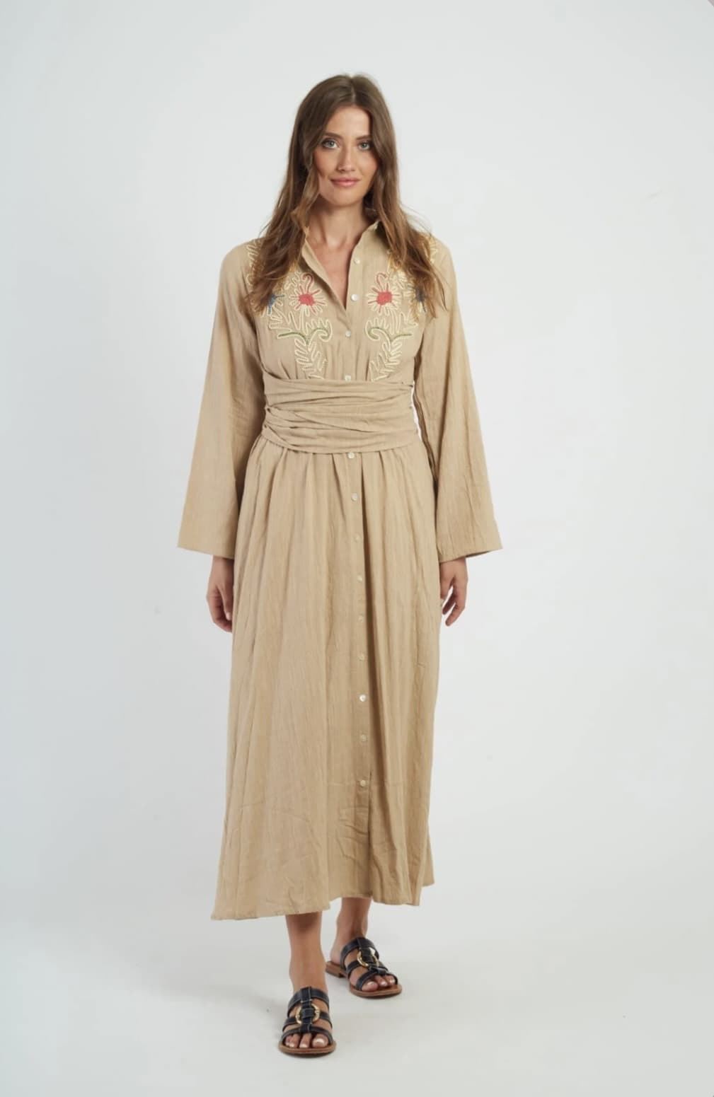 Vestido Derhy  P615090-20-S GLOUPS  largo bordado beige - Imagen 2