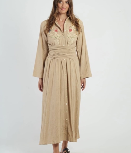 Vestido Derhy  P615090-20-S GLOUPS  largo bordado beige - Imagen 2