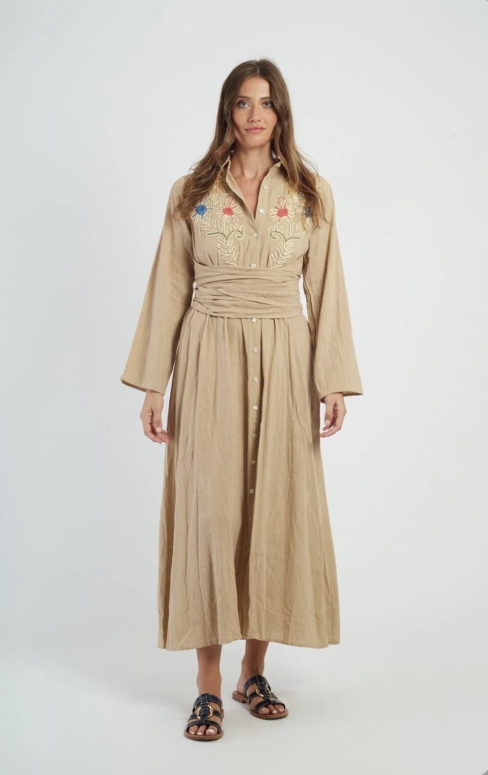 Vestido Derhy  P615090-20-S GLOUPS  largo bordado beige - Imagen 5