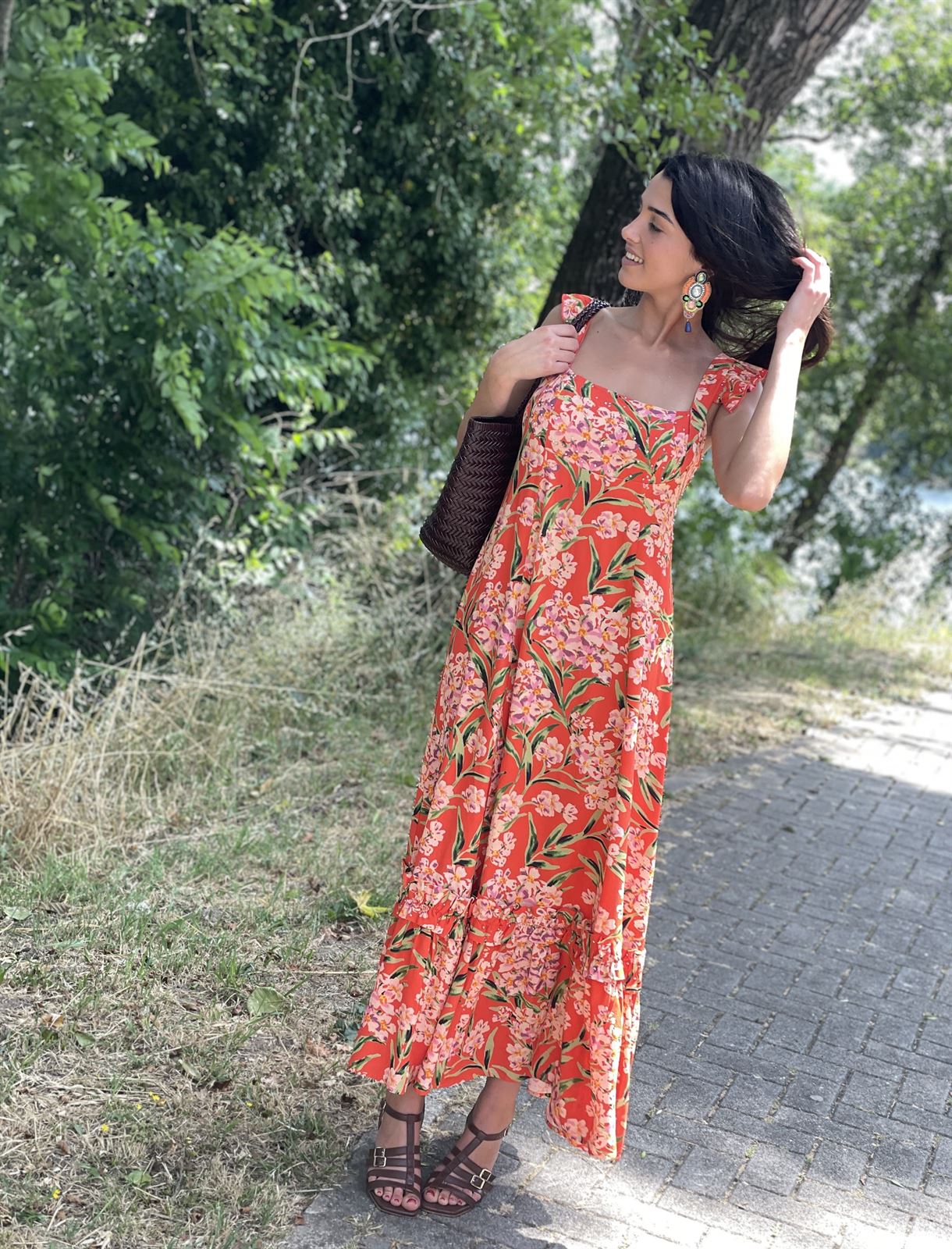 VESTIDO Derhy PANDERO largo abalorios naranja - Imagen 2