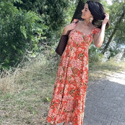VESTIDO Derhy PANDERO largo abalorios naranja - Imagen 2
