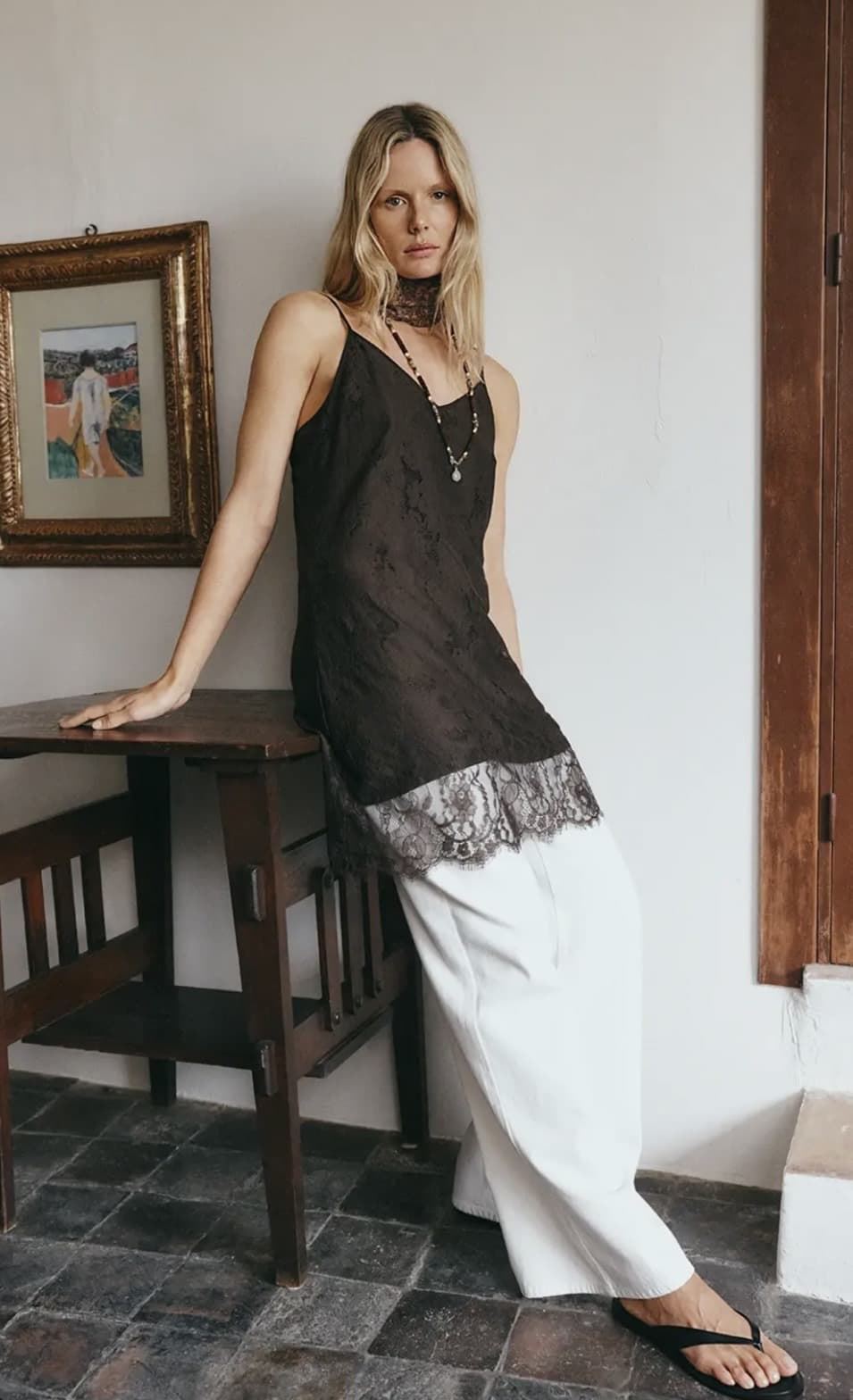 Vestido ese O ese AMANDA tirantes lencero marrón chocolate - Imagen 3