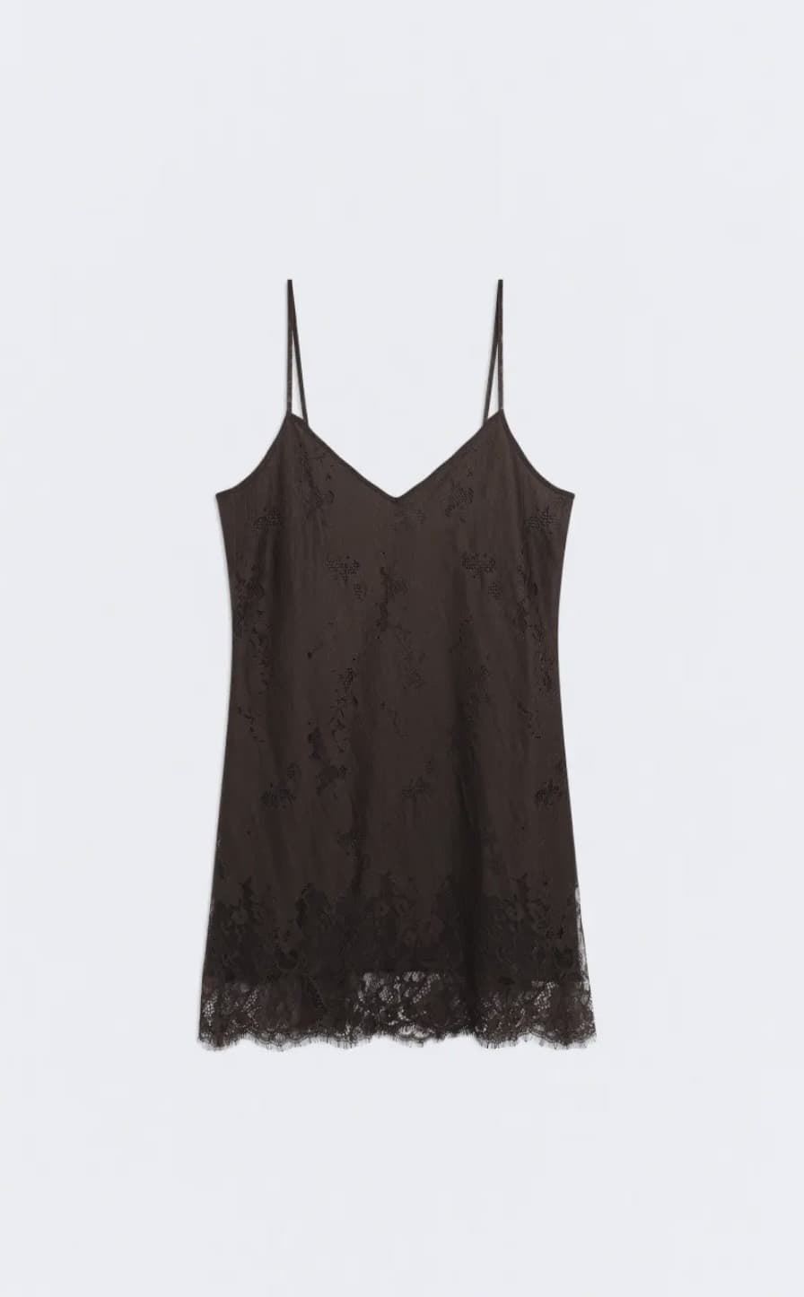 Vestido ese O ese AMANDA tirantes lencero marrón chocolate - Imagen 7