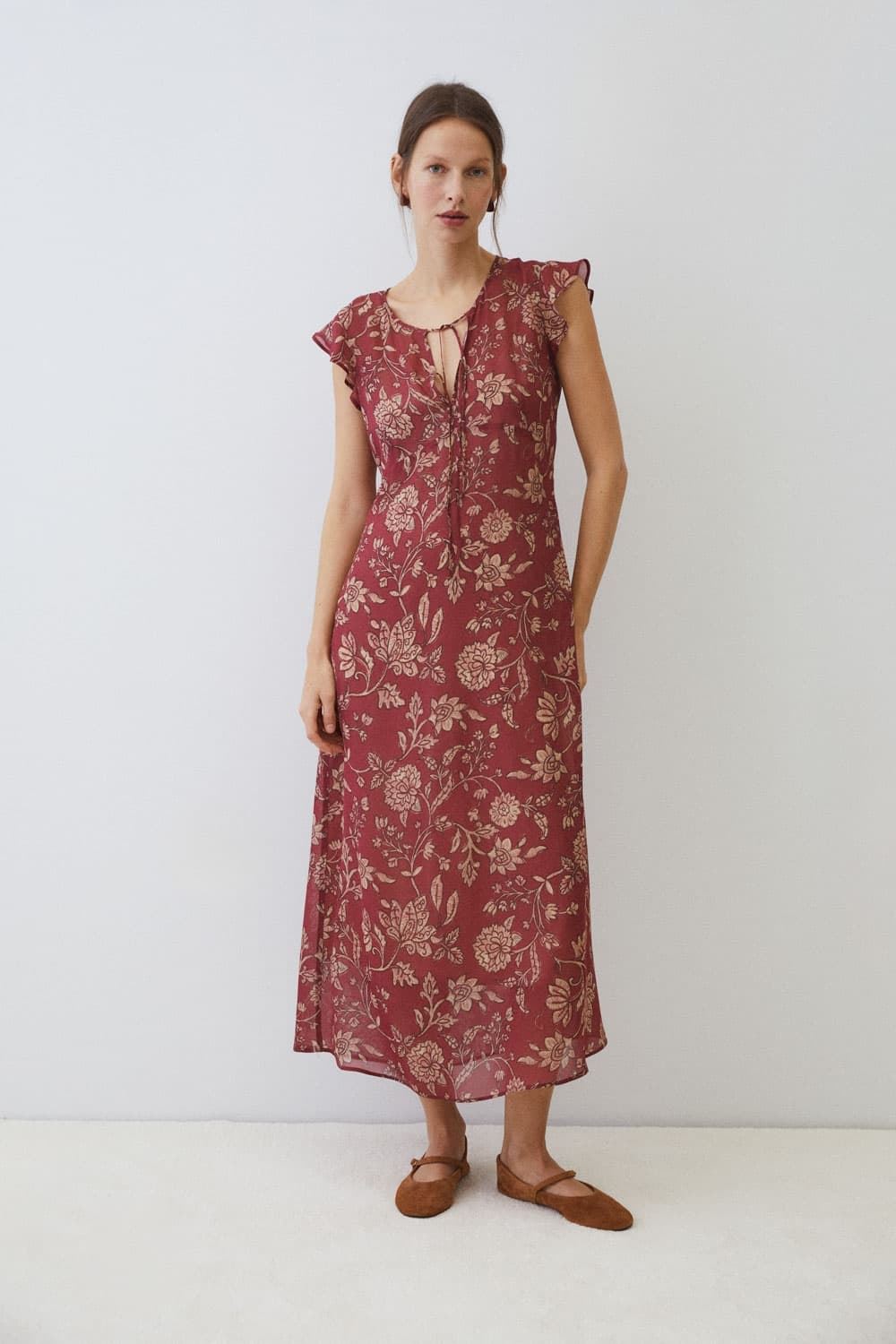 Vestido ese O ese GEORGETTE ALIA granate - Imagen 1