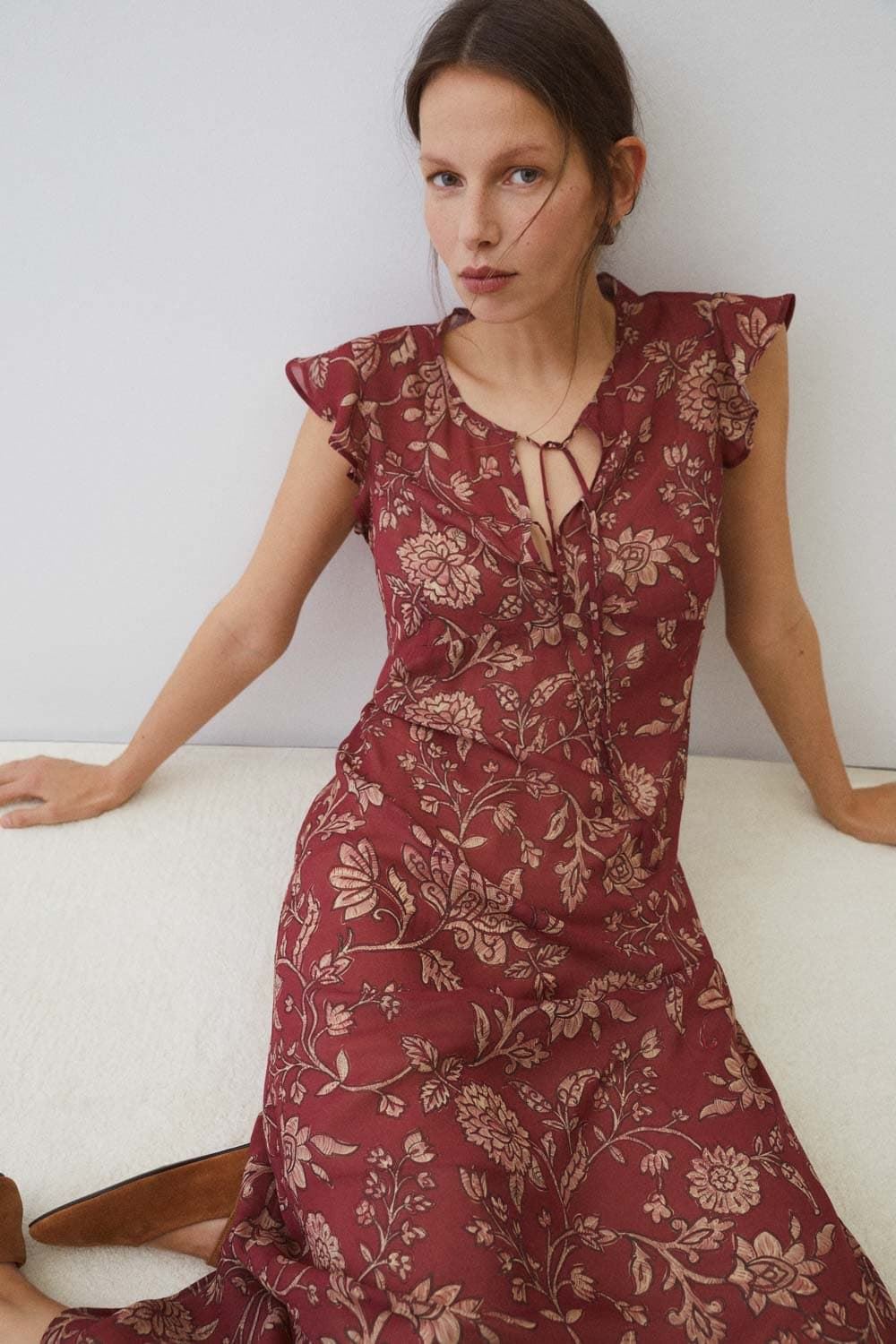 Vestido ese O ese GEORGETTE ALIA granate - Imagen 2
