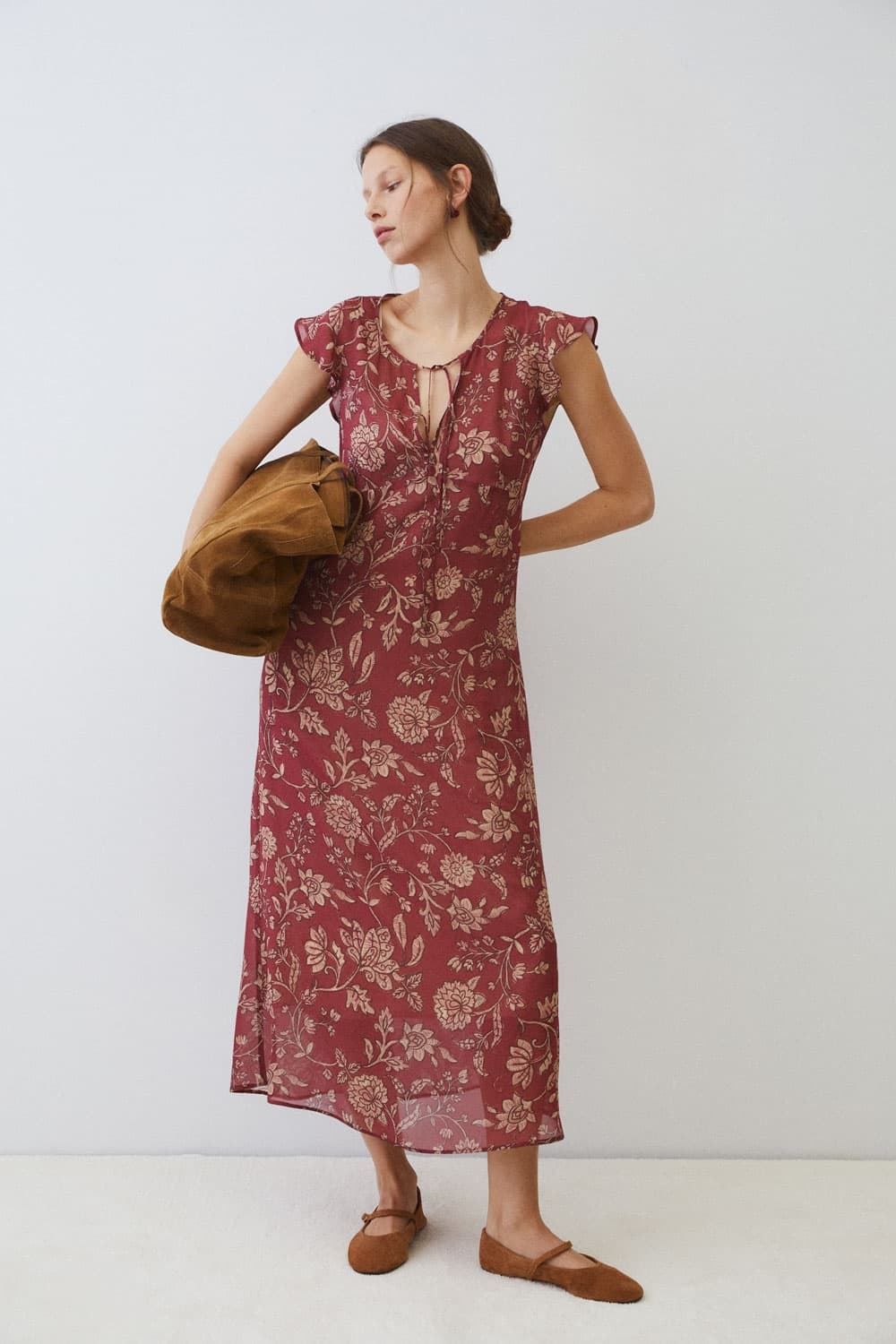 Vestido ese O ese GEORGETTE ALIA granate - Imagen 4