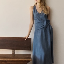 Vestido ese O ese ROCHELLE azul rayitas finitas. - Imagen 2