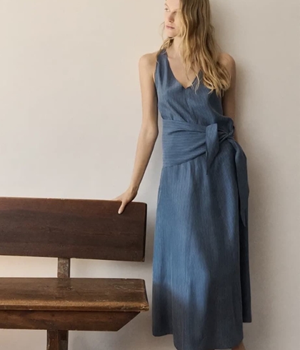 Vestido ese O ese ROCHELLE azul rayitas finitas. - Imagen 2