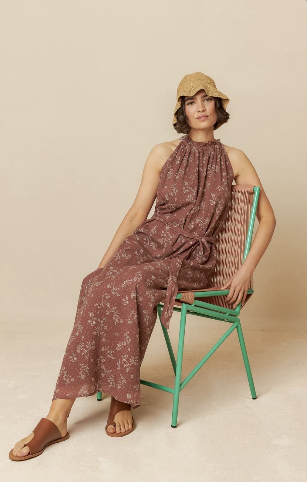 Vestido Indi & Cold 172 Halter bicolor marrones. - Imagen 1