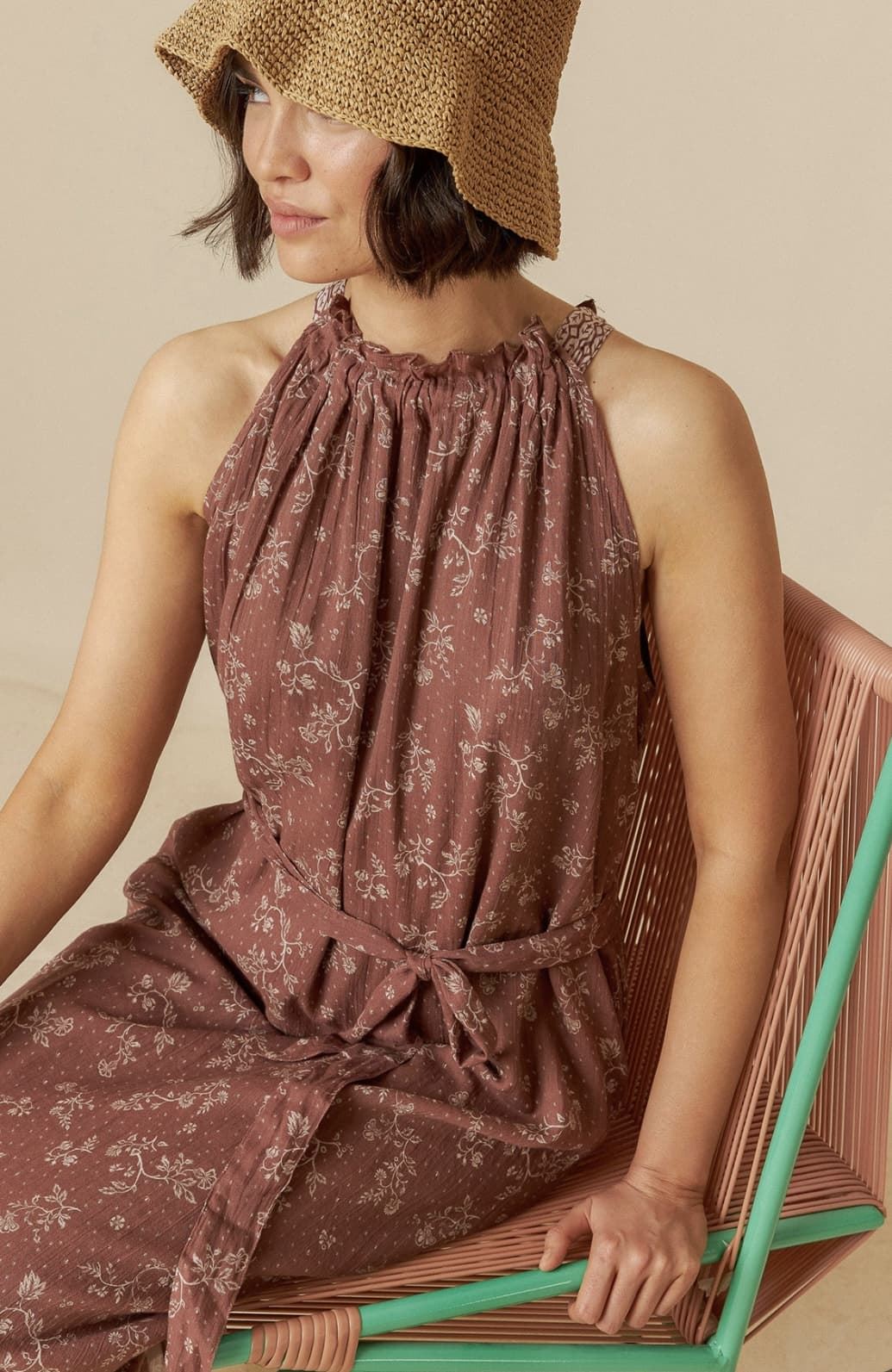 Vestido Indi & Cold 172 Halter bicolor marrones. - Imagen 2