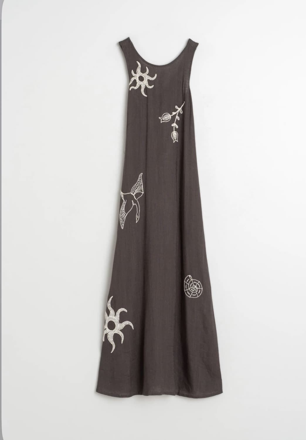 Vestido Indi & Cold   AD180 BORDADO NATURALEZA  gris LINO CARBÓN - Imagen 5