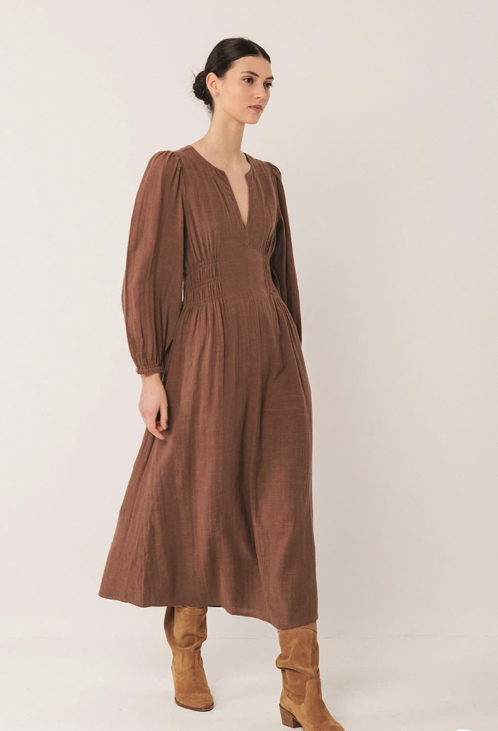 Vestido Indi & Cold algodón crepado marrón tabaco - Imagen 2
