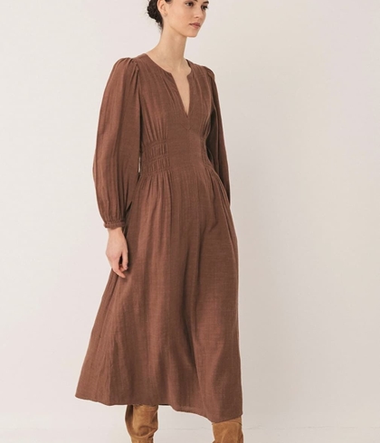 Vestido Indi & Cold algodón crepado marrón tabaco - Imagen 2