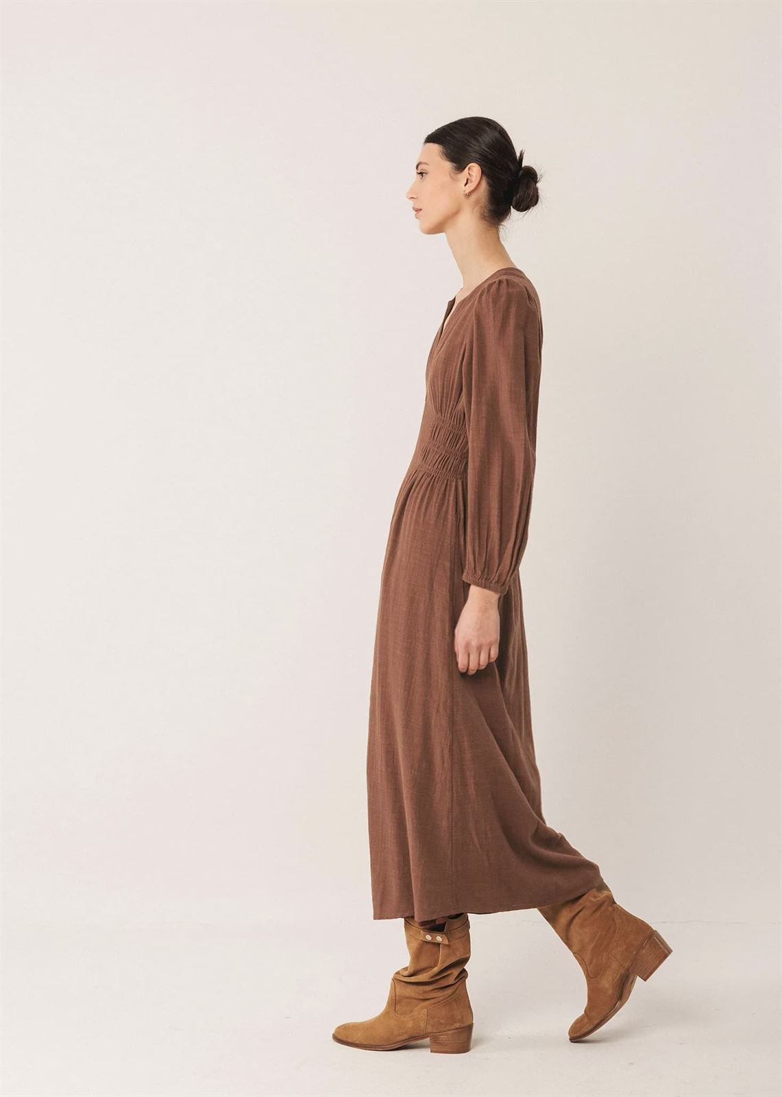 Vestido Indi & Cold algodón crepado marrón tabaco - Imagen 3
