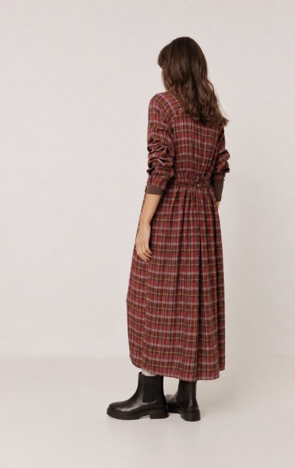 VESTIDO Indi & Cold BK313 cuadros multicolor burdeos - Imagen 3