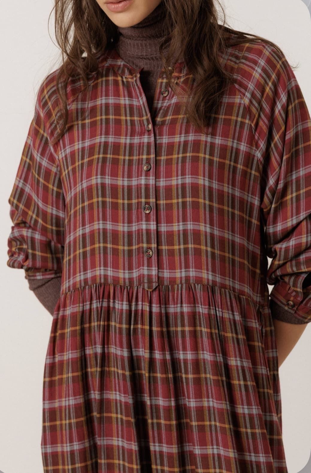 VESTIDO Indi & Cold BK313 cuadros multicolor burdeos - Imagen 4