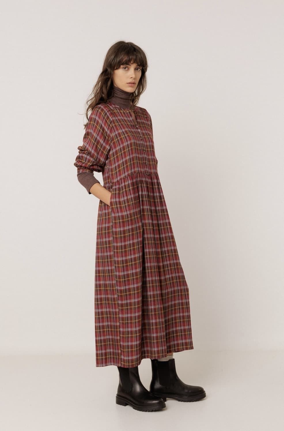 VESTIDO Indi & Cold BK313 cuadros multicolor burdeos - Imagen 5