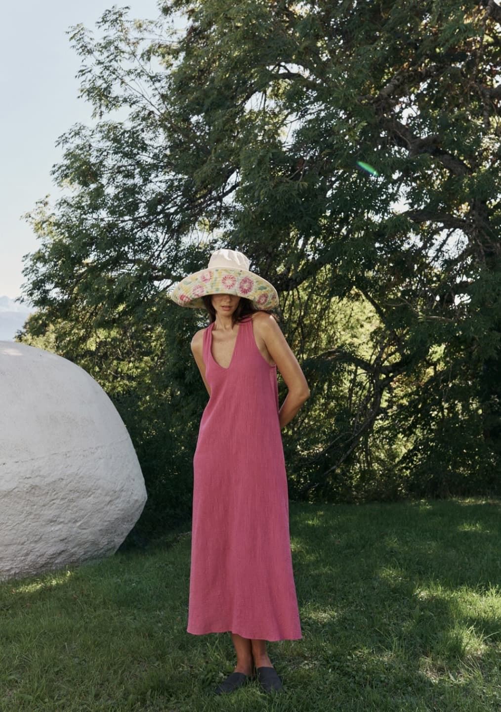 Vestido Indi & Cold CC335 Maxi CREPADO rosa lichi - Imagen 3