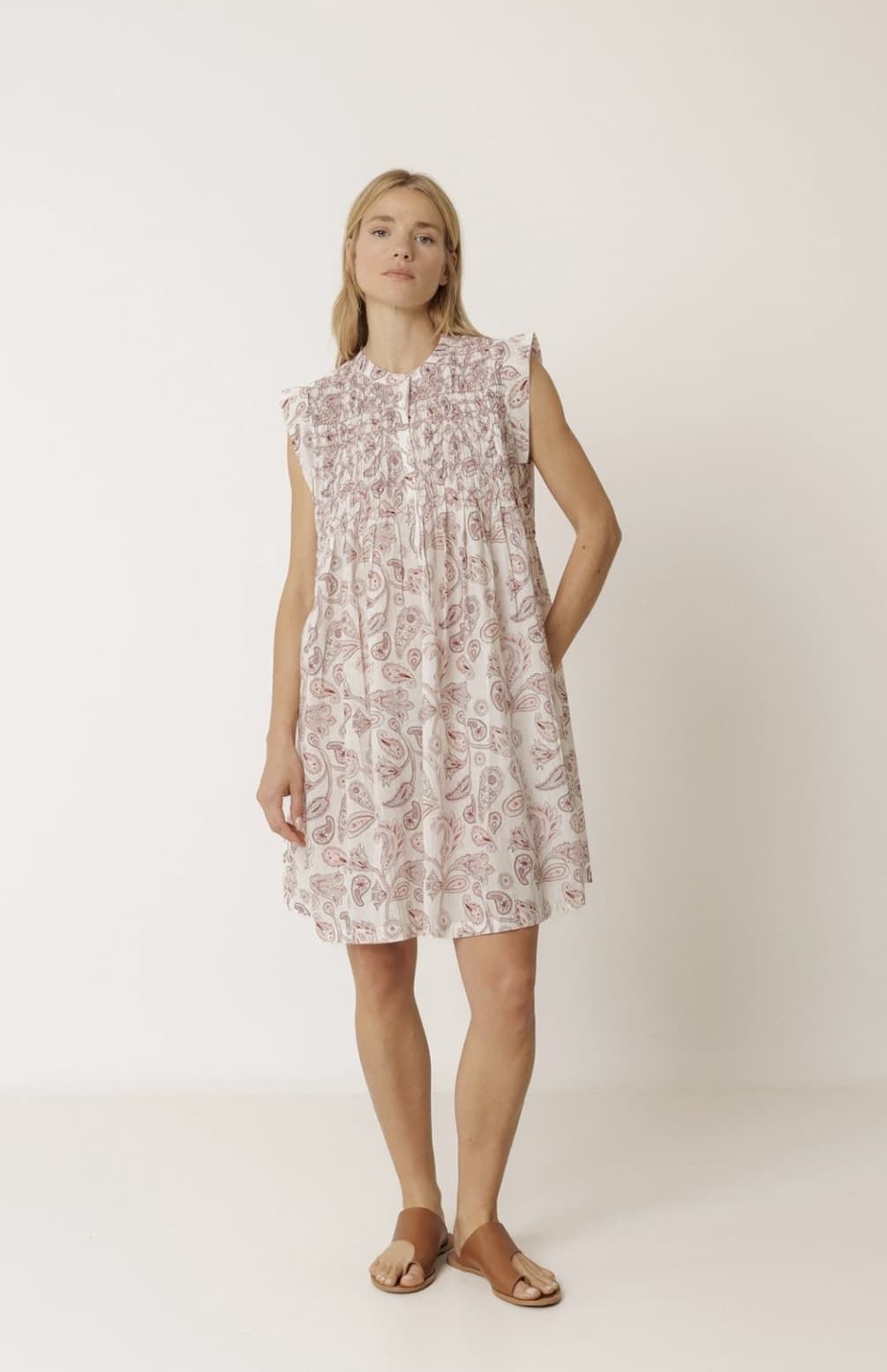 Vestido Indi & Cold  KI133 CORTO SMOCK crudo estampado lichi - Imagen 3