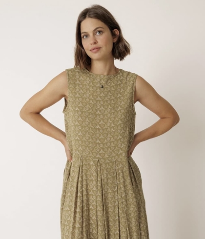 Vestido Indi & Cold  MI140 MULTIPOSICIÓN BLOCKPRINT verde khaki - Imagen 1