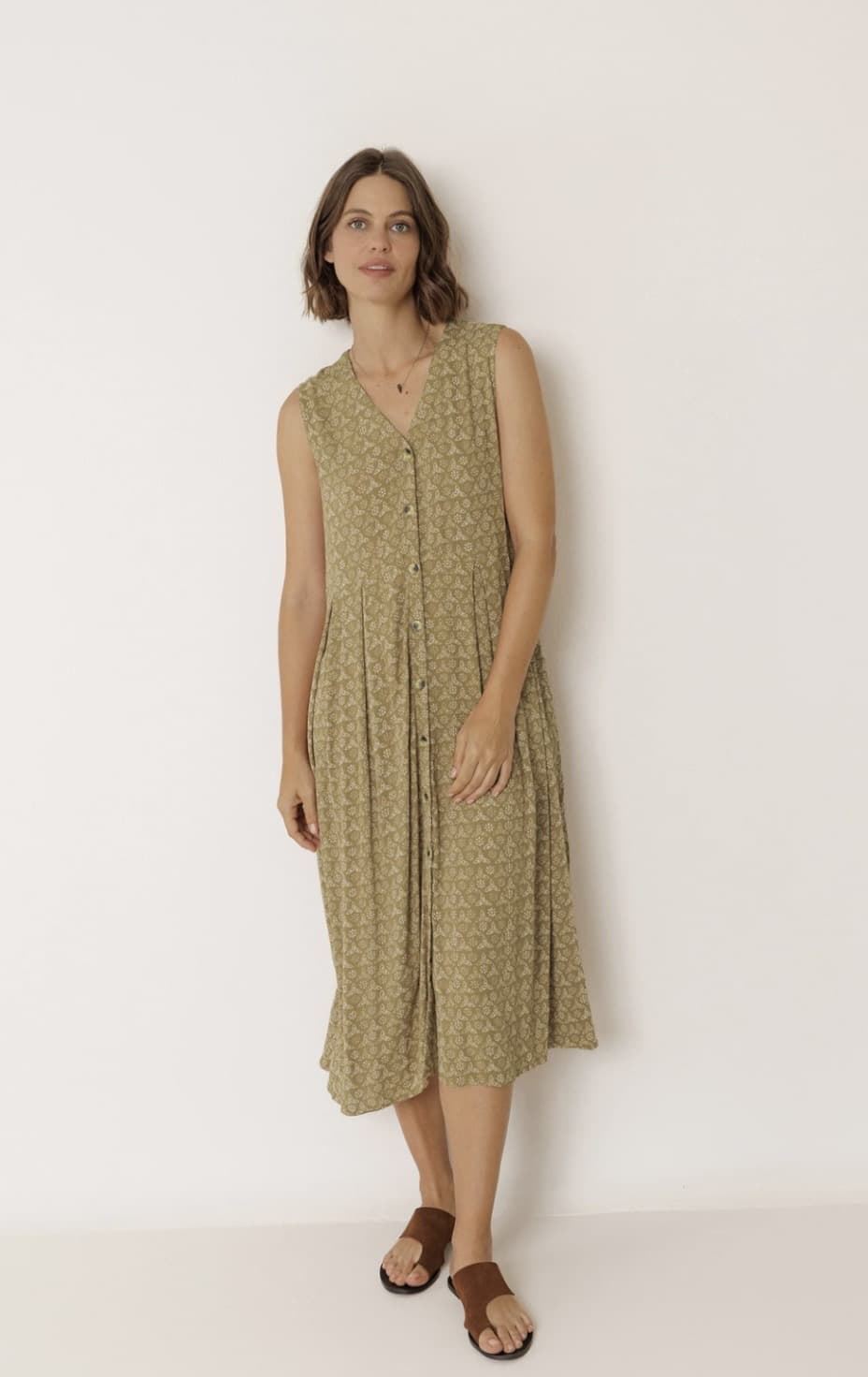 Vestido Indi & Cold  MI140 MULTIPOSICIÓN BLOCKPRINT verde khaki - Imagen 3