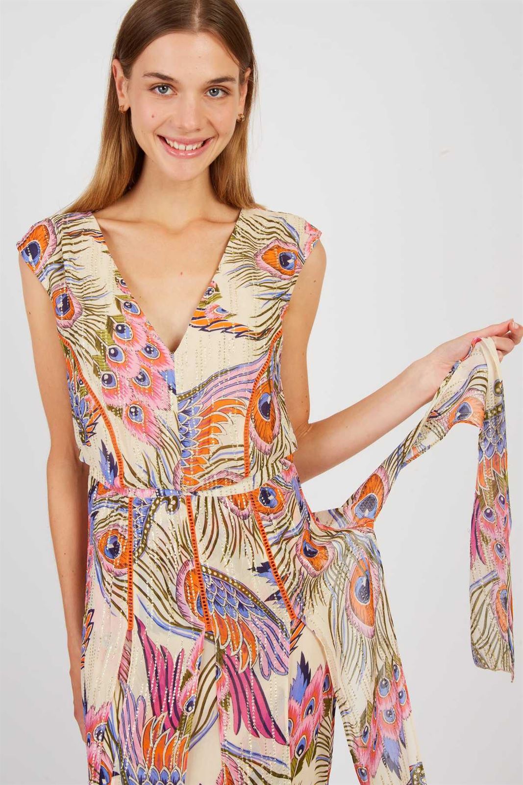 Vestido PANIER ROBE estamapdo pavo real - Imagen 1