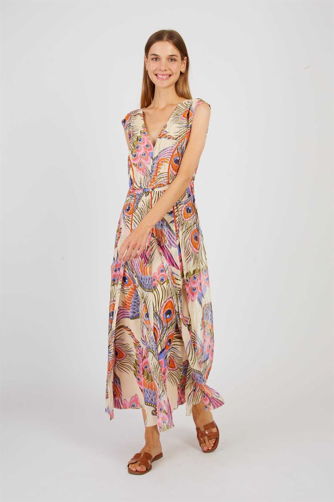 Vestido PANIER ROBE estamapdo pavo real - Imagen 3