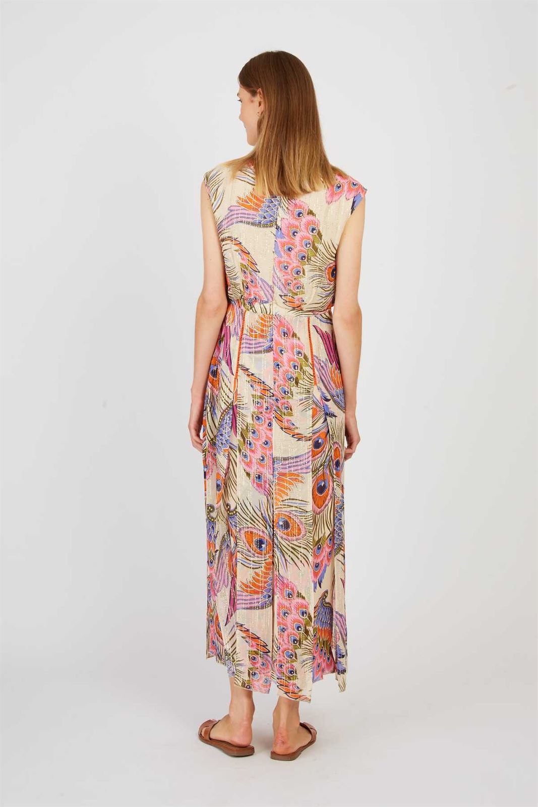Vestido PANIER ROBE estamapdo pavo real - Imagen 4