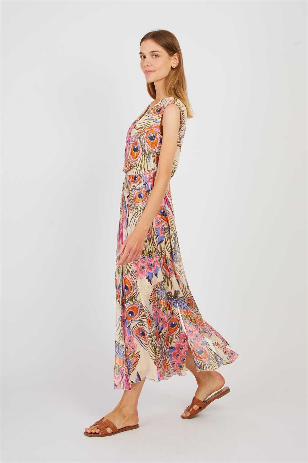 Vestido PANIER ROBE estamapdo pavo real - Imagen 5