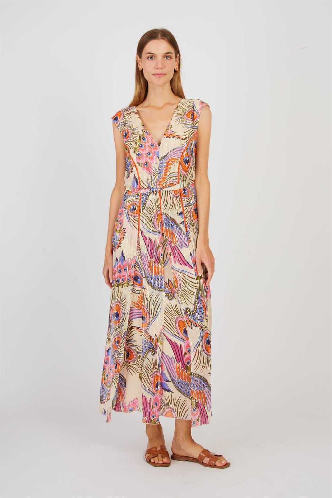 Vestido PANIER ROBE estamapdo pavo real - Imagen 6