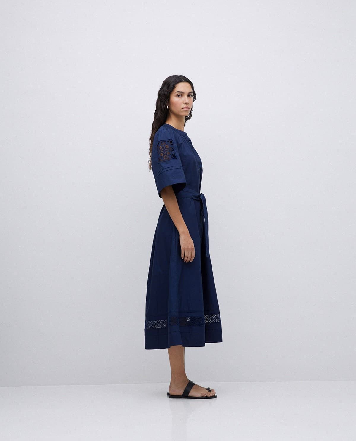 VESTIDO POPELÍN PUNTILLAS AZUL Marino OSCURO  Ref. 42896 - Imagen 4