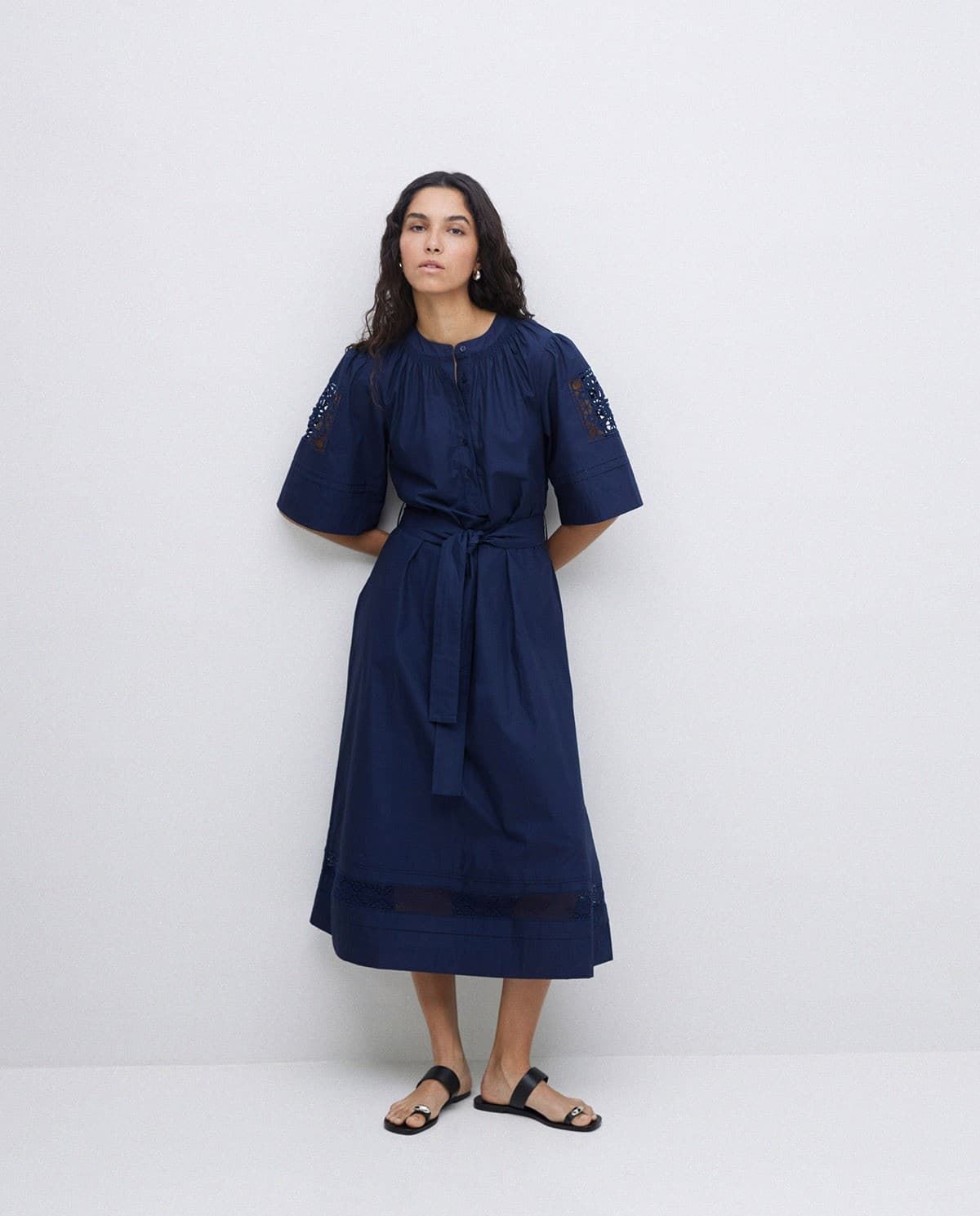 VESTIDO POPELÍN PUNTILLAS AZUL Marino OSCURO  Ref. 42896 - Imagen 5
