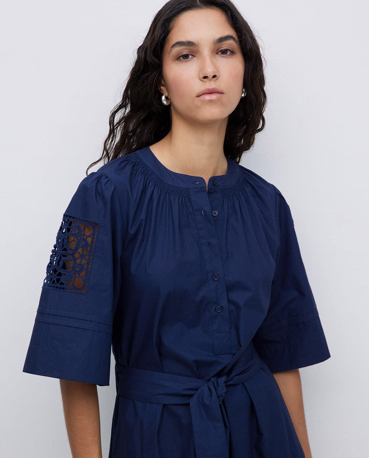 VESTIDO POPELÍN PUNTILLAS AZUL Marino OSCURO  Ref. 42896 - Imagen 6