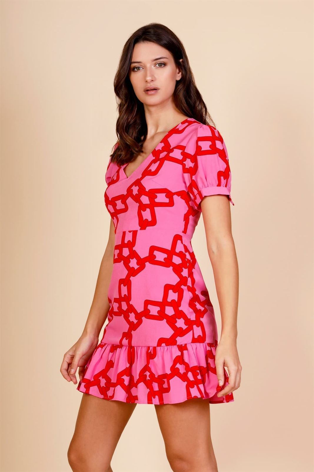 Vestido rosa/rojo cadenes susan dress - Imagen 1