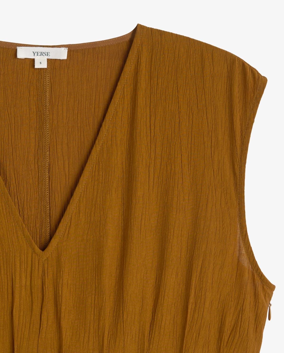 Vestido Yerse  44822 PICO LARGO PLISADO Ocre - Imagen 4
