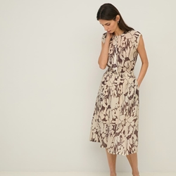 Vestido Yerse 44842 gasa fluido estampado marrones y crudos - Imagen 2