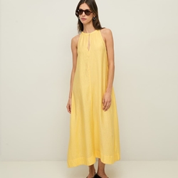 Vestido YERSE 44871 LARGO ESTAMPADO CON FRUNCES AMARILLO MANTEQUILLA - Imagen 1