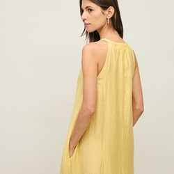 Vestido YERSE 44871 LARGO ESTAMPADO CON FRUNCES AMARILLO MANTEQUILLA - Imagen 2