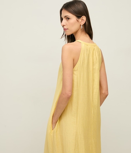 Vestido YERSE 44871 LARGO ESTAMPADO CON FRUNCES AMARILLO MANTEQUILLA - Imagen 2